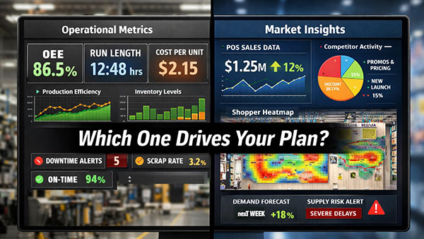 Outside-in planning contrasts internally focused operational metrics with real-time market signals such as POS data and shopper behavior insights.